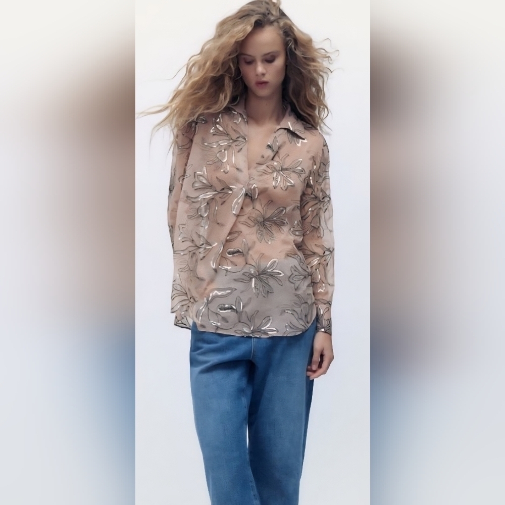 Zara Floral Sheer Blouse - Dust Rose